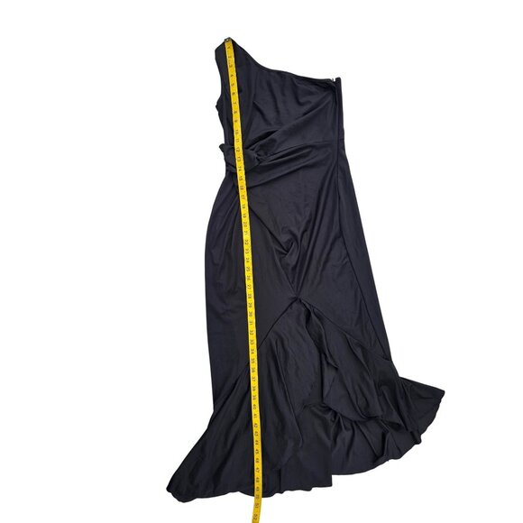 One-Shoulder Black Ruffled Maxi Dress L Polyester & Spandex Elegant Evening Gown - Picture 1 of 6